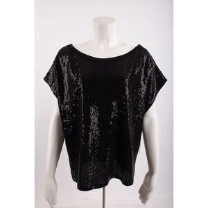 Drew Womens Shirt Top Sequin Sparkle Glam Holiday L Black Boxy fit NWT